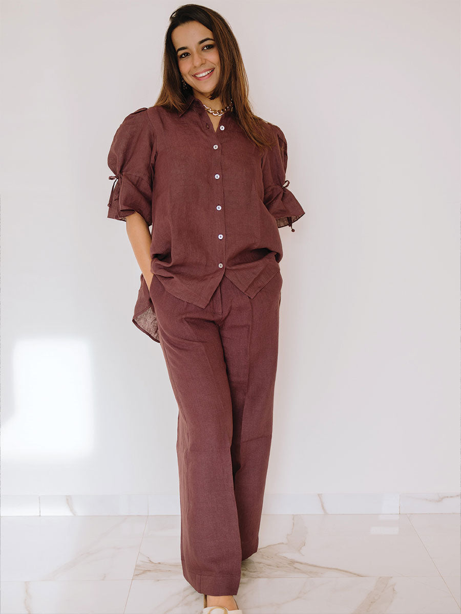LONG CLASSIC LINEN TOP WITH CLASSIC LINEN FLARED PANTS