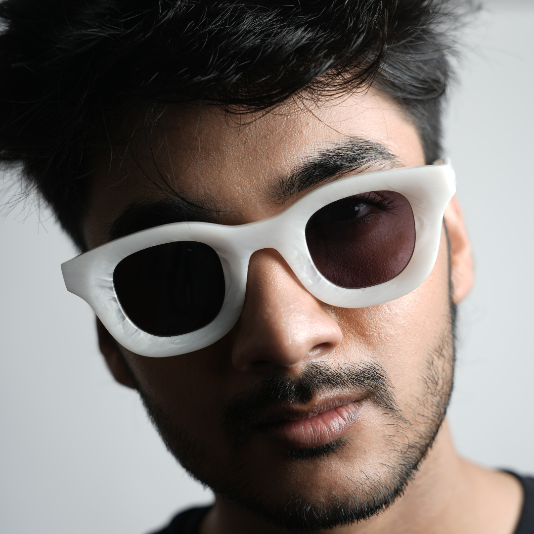Monkstory MonkStory Thick Acetate Unisex Sunglasses - Marbleous White