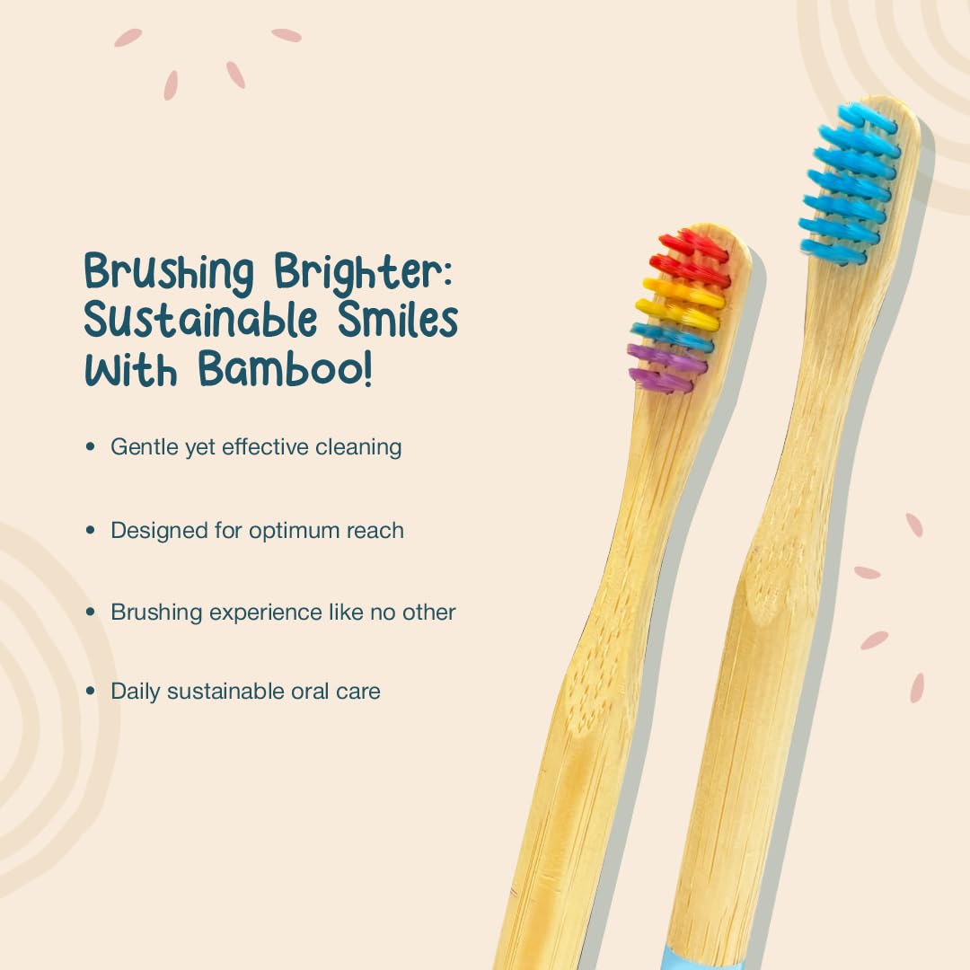 Dencrus Orby Kids Bamboo Toothbrush - Rainbow & Blue (Pack of 2)