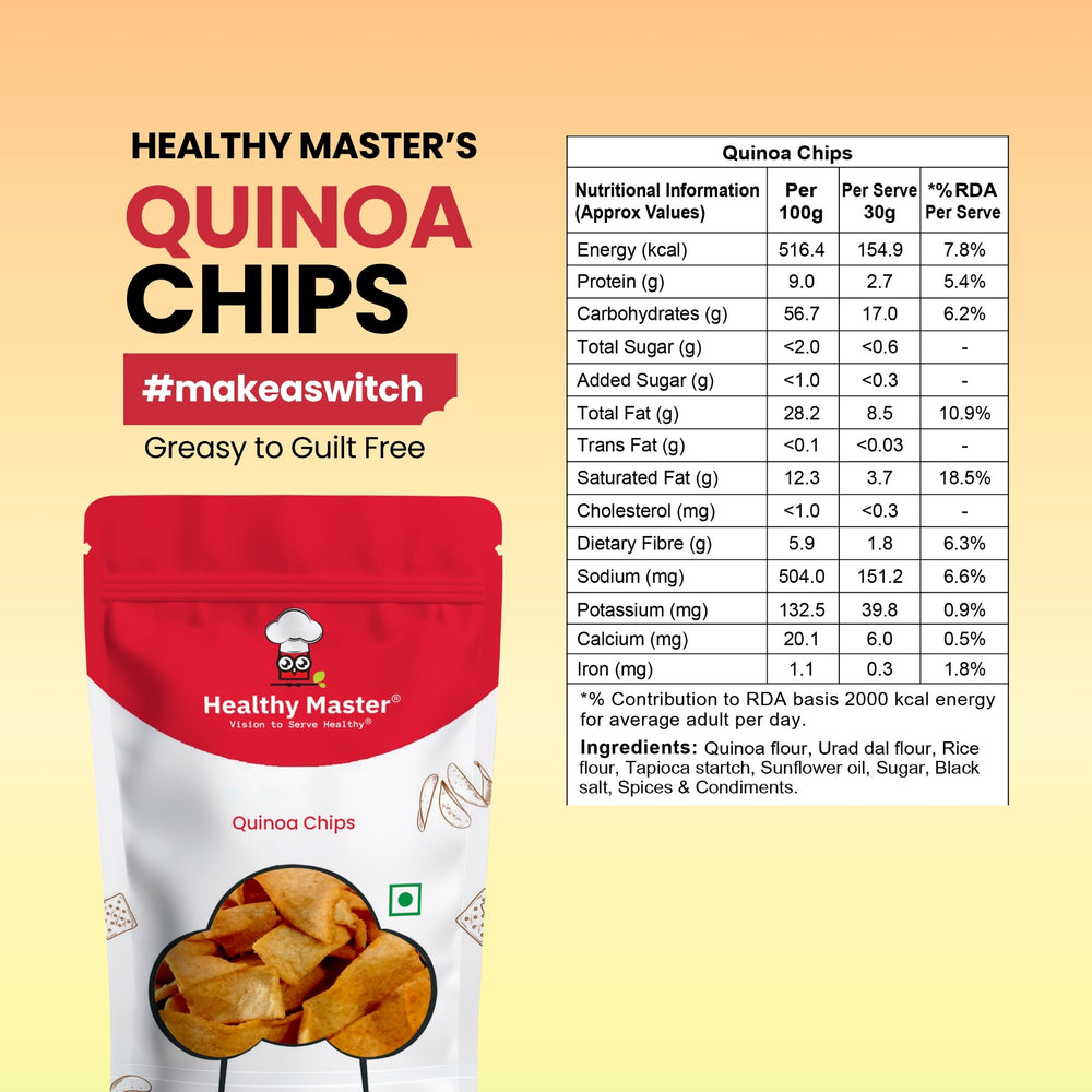 Healthy Master Light & Crispy Quinoa Chips - 200g | Crunchy & Tasty Snack | Millet Chips
