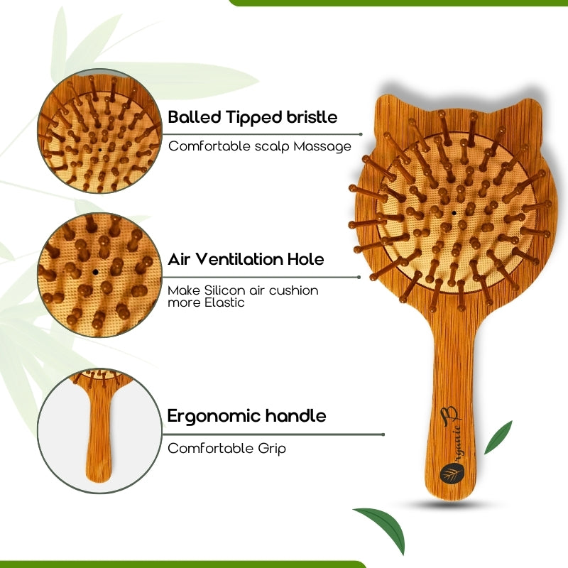 Organic B Cat Shaped Paddle Hairbrush | Bamboo