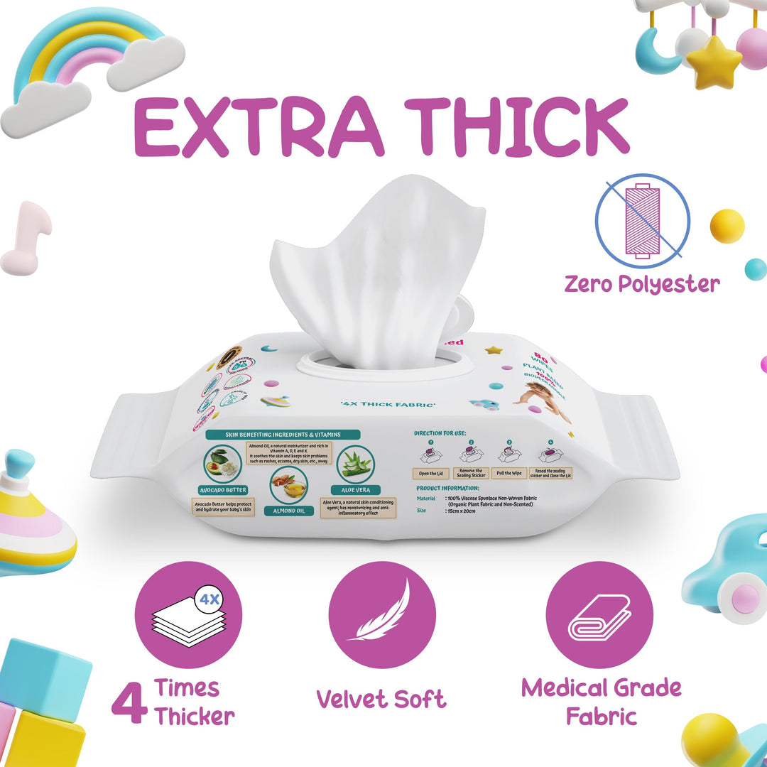 CutetotZ® Baby Wipes - Plant based, 100% Biodegradable, Green Seal® Certified, 99% Water Wipes