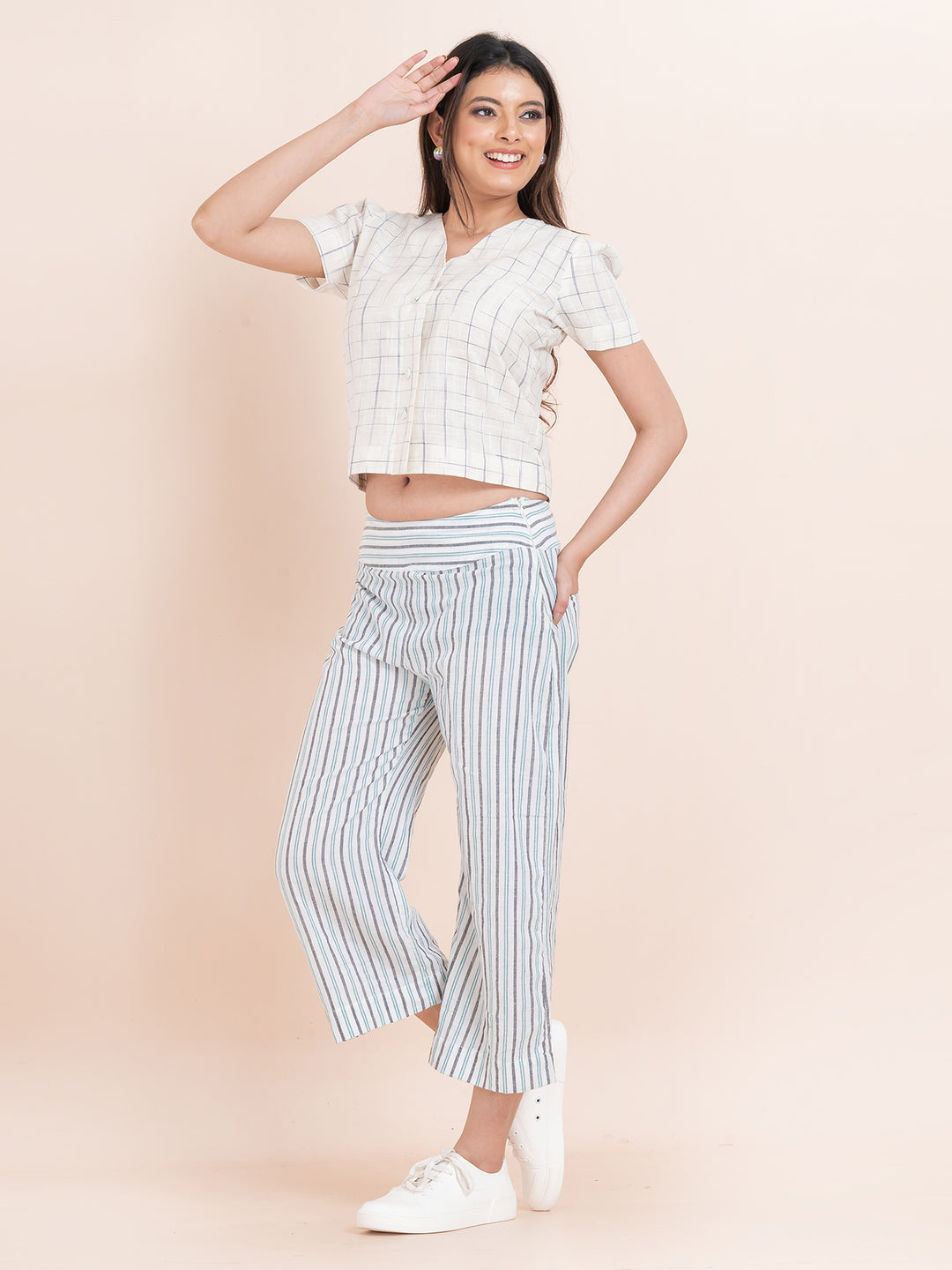 OCAU Basic Striped Wide Leg Cropped Pant - White Striped