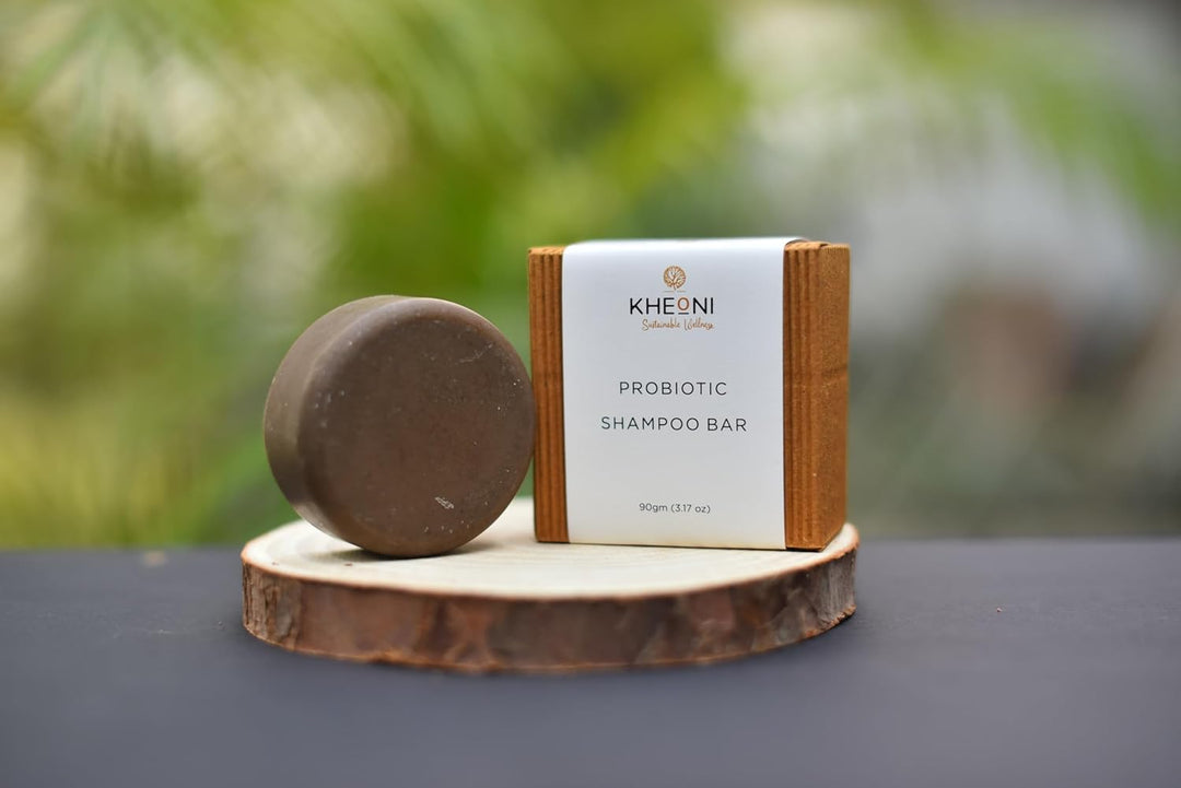 Kheoni Probiotic Shampoo Bar | Natural Eco-Friendly, Chemical-Free Soap Deep Conditioning, Oil Control, Soft, Silky & Healthy Hair - 90 gm