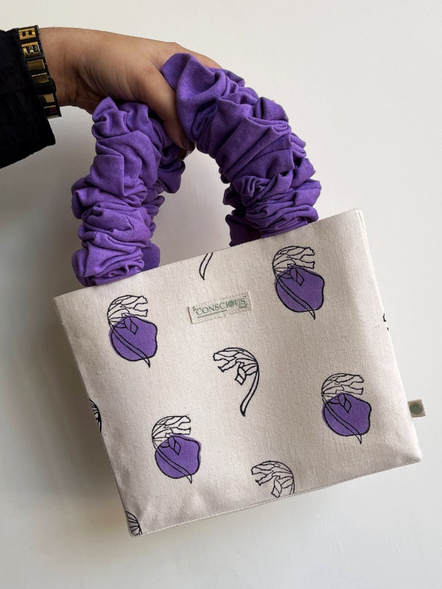 Lavender Dot Scrunchie Tote Bag