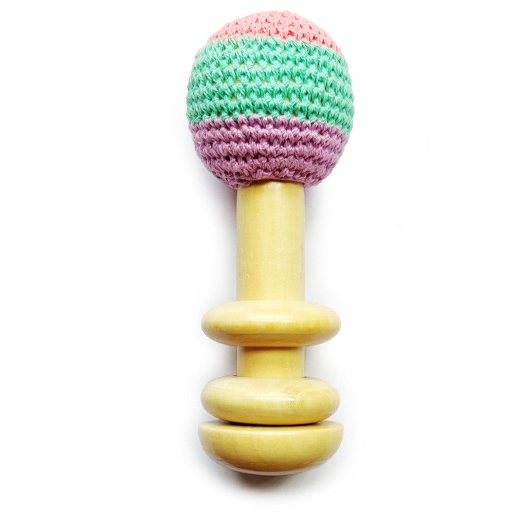 Shumee Wooden Non-Toxic Crochet Shaker Rattle Toy - ORANGE