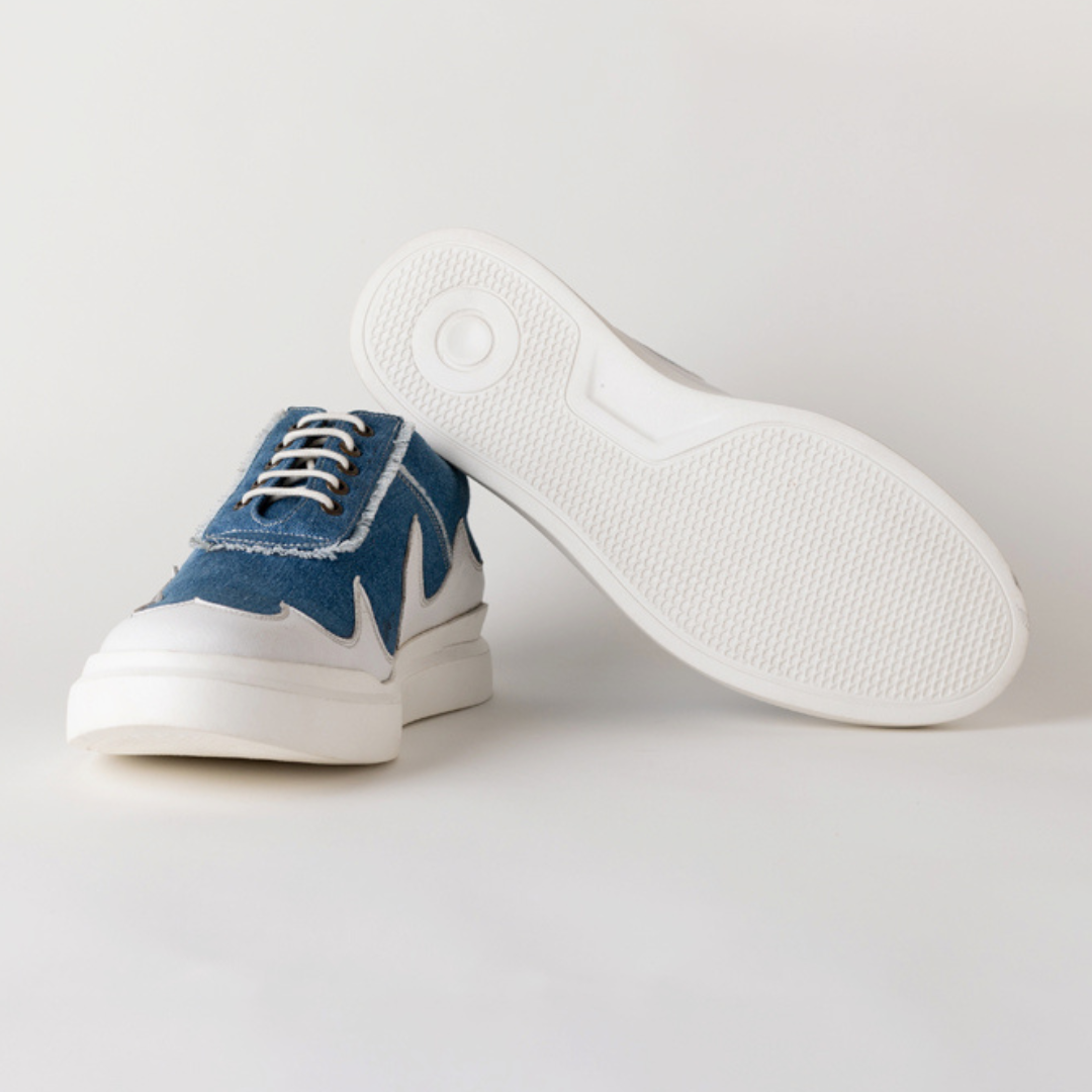 Monkstory Skream Wave Pattern Lace Denim Sneakers