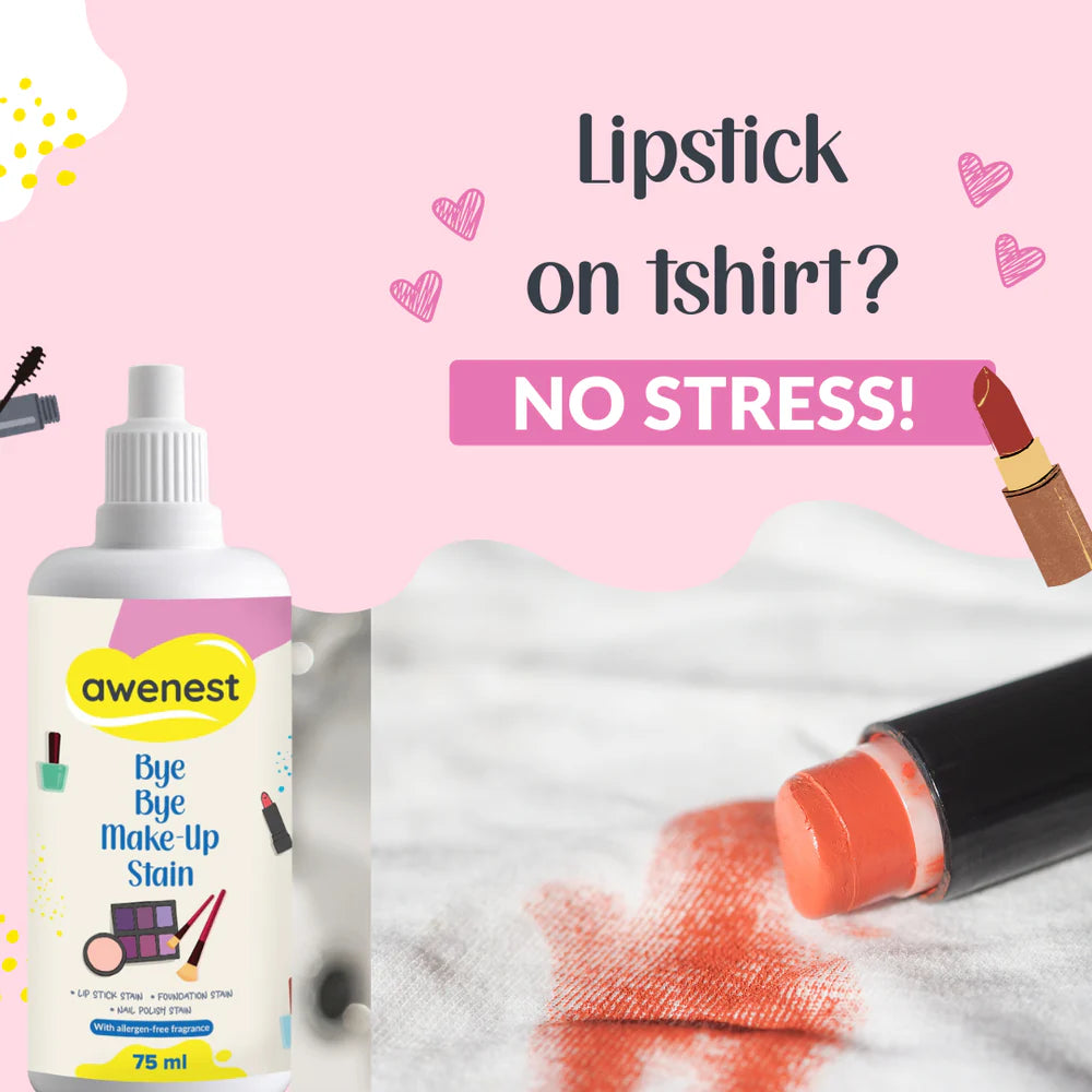 Instant Makeup Stain Remover - awenest Bye Bye Makeup Stain - Fabric Stain Remover | For Makeup Stains on Fabrics - Lipstick, Foundation, Nail Polish and More, 75 ml