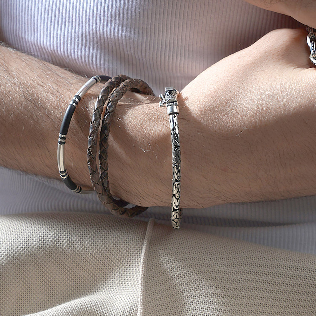 Benaras Weave - Oxidized Sterling Silver Men&