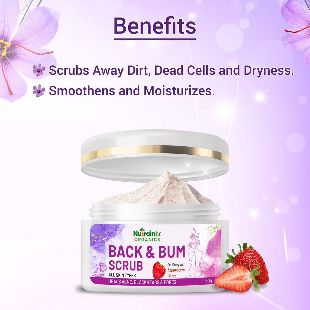 Nutrainix Organics Back & Bum Scrub Brightening Exfoliator for Dark Spot Removal & Smooth, Radiant Skin - 50 gm