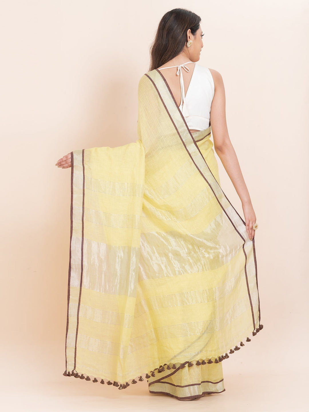 OCAU Saffron Kiss - Pure Linen Solid Saree With Contrast Border Without Blouse Piece l Golden Ochre