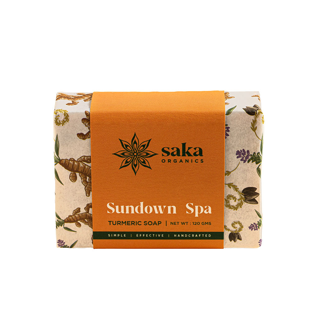 Saka Organics - Sundown Spa | Handmade Turmeric Soap with Mild Exfoliation | Natural Spa Bar for Normal Skin - 120gm