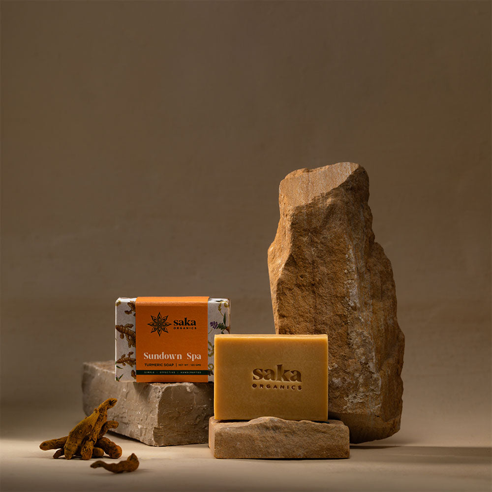 Saka Organics - Sundown Spa | Handmade Turmeric Soap with Mild Exfoliation | Natural Spa Bar for Normal Skin - 120gm