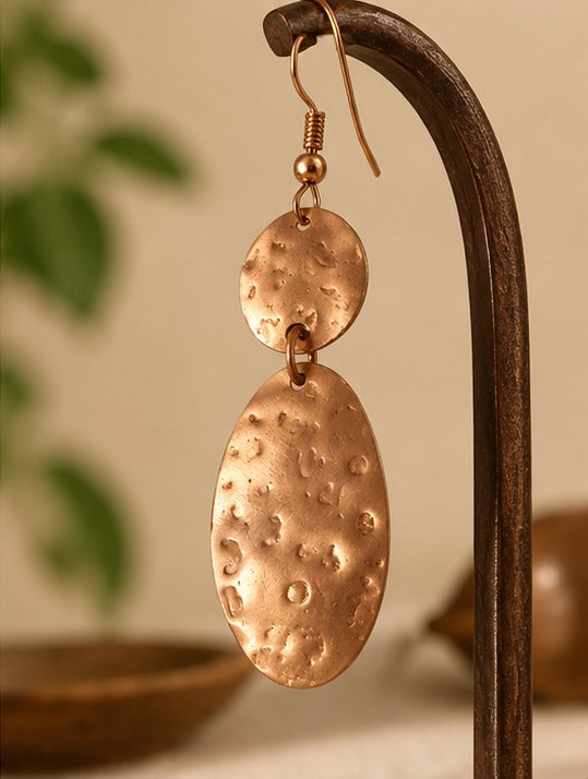 Bamboology Trends Hammered Copper Drop Earrings | Oval Design
