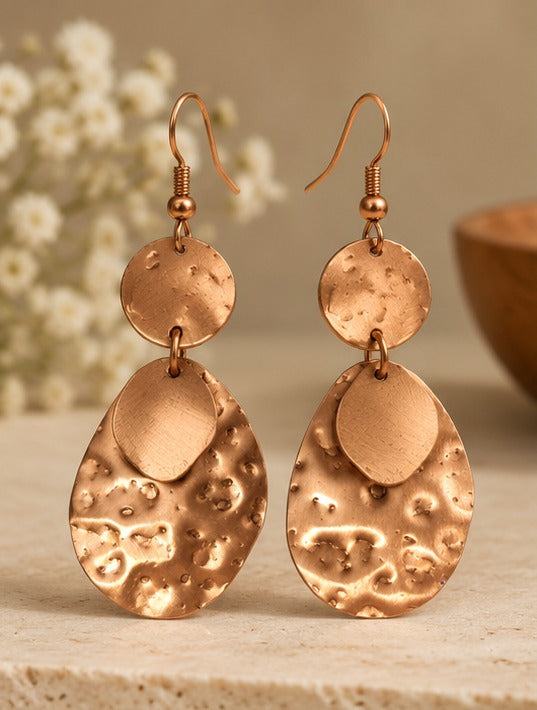 Bamboology Trends Hammered Copper Drop Earrings | Textured Oval Design