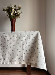 Country Village Premium White Printed Cotton Table Cloth with Heart Design
