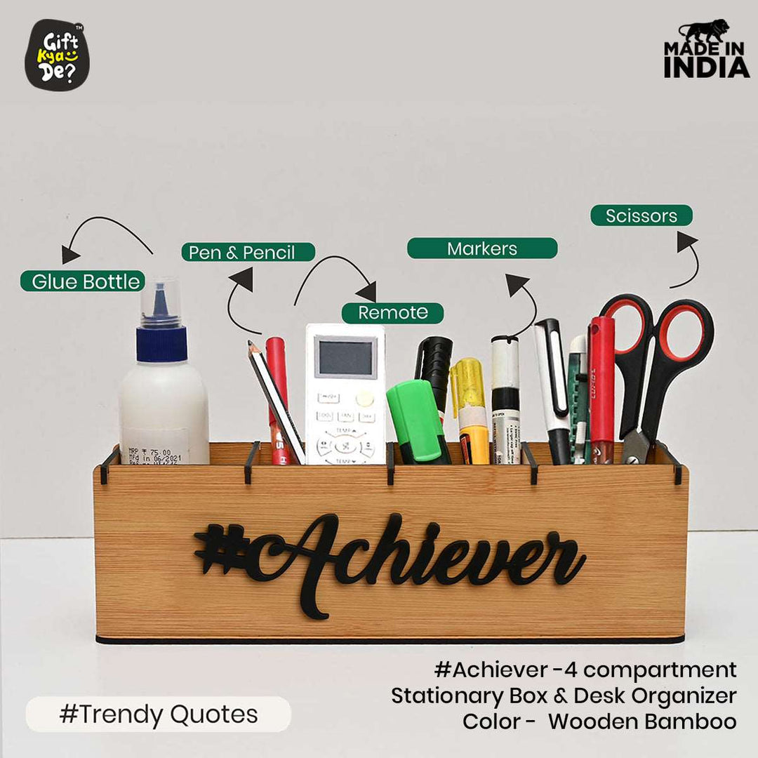 Gift Kya De Motivational Desk Organizer | 4 Compartments | Desk Accessories