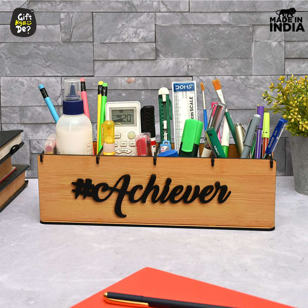 Gift Kya De Motivational Desk Organizer | 4 Compartments | Desk Accessories