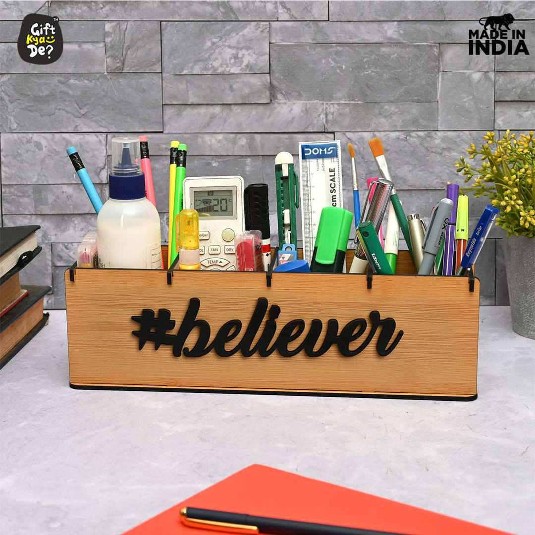 Gift Kya De Motivational Desk Organizer | 4 Compartments | Desk Accessories