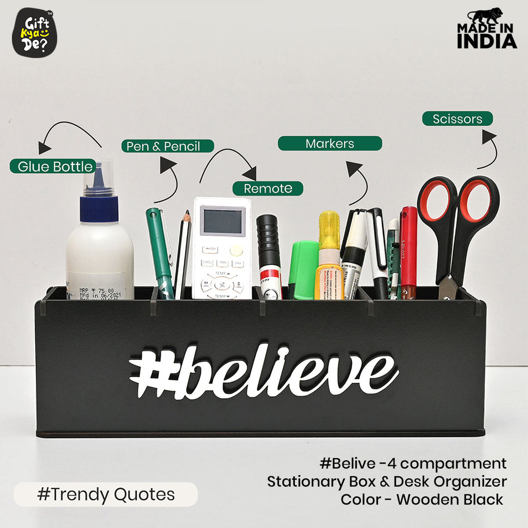 Gift Kya De Motivational Desk Organizer | 4 Compartments | Desk Accessories