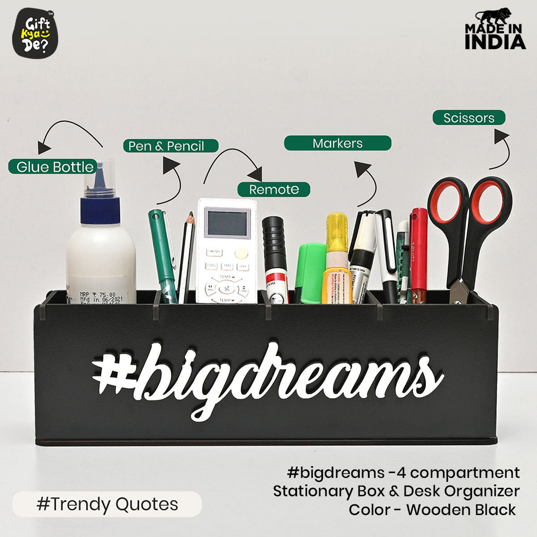 Gift Kya De Motivational Desk Organizer | 4 Compartments | Desk Accessories