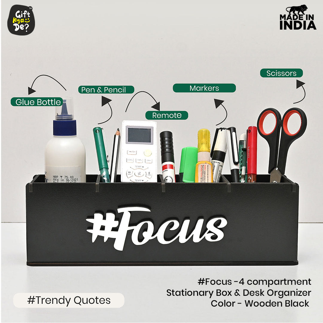 Gift Kya De Motivational Desk Organizer | 4 Compartments | Desk Accessories