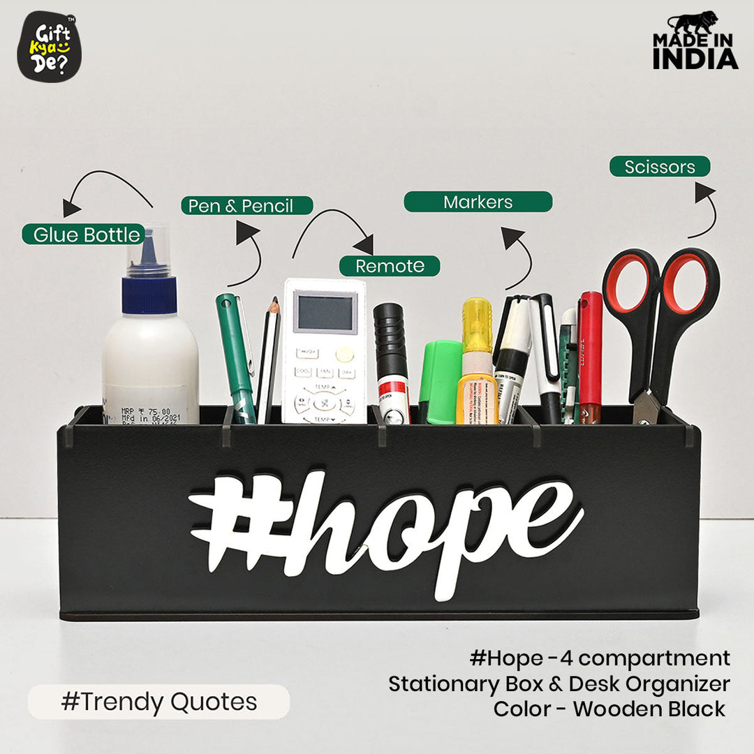 Gift Kya De Motivational Desk Organizer | 4 Compartments | Desk Accessories