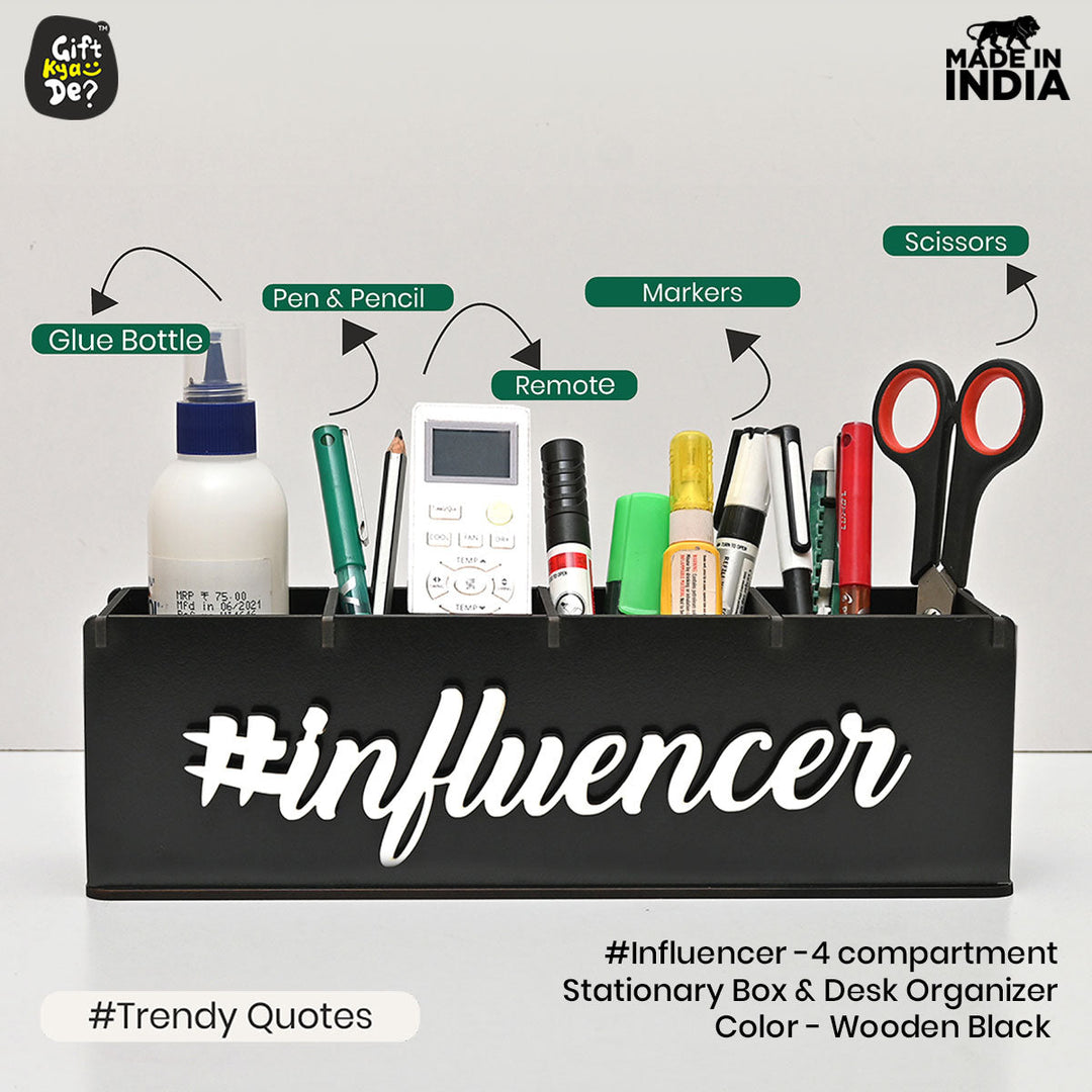 Gift Kya De Motivational Desk Organizer | 4 Compartments | Desk Accessories