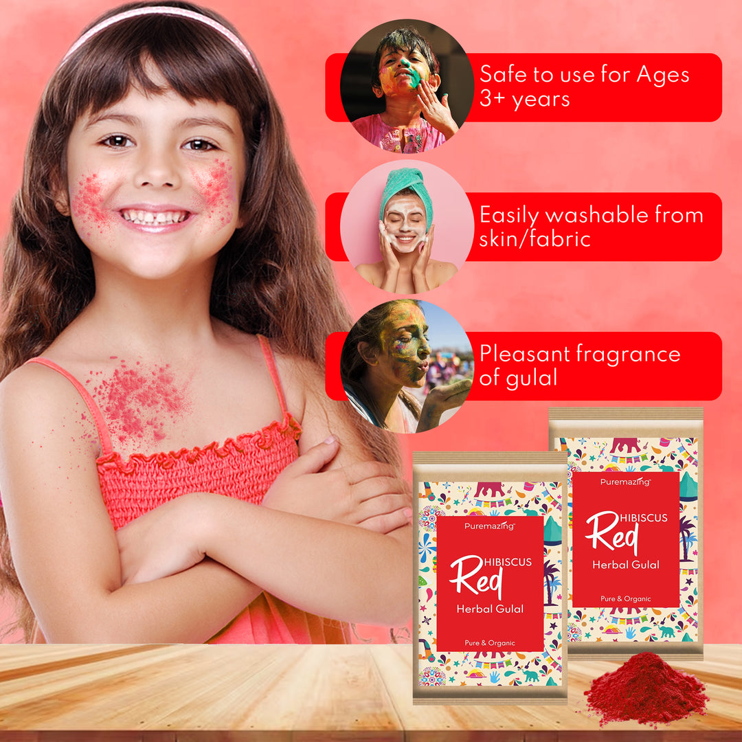 Puremazing by Imvelo Organic Holi Colour - Scented Herbal Gulal Colour with Flower Petals, Washable & Skin Safe Holi Colors Powder, Holi ke Rang - Natural Holi Gulal Pack of 4 (80gm Each, Multi)