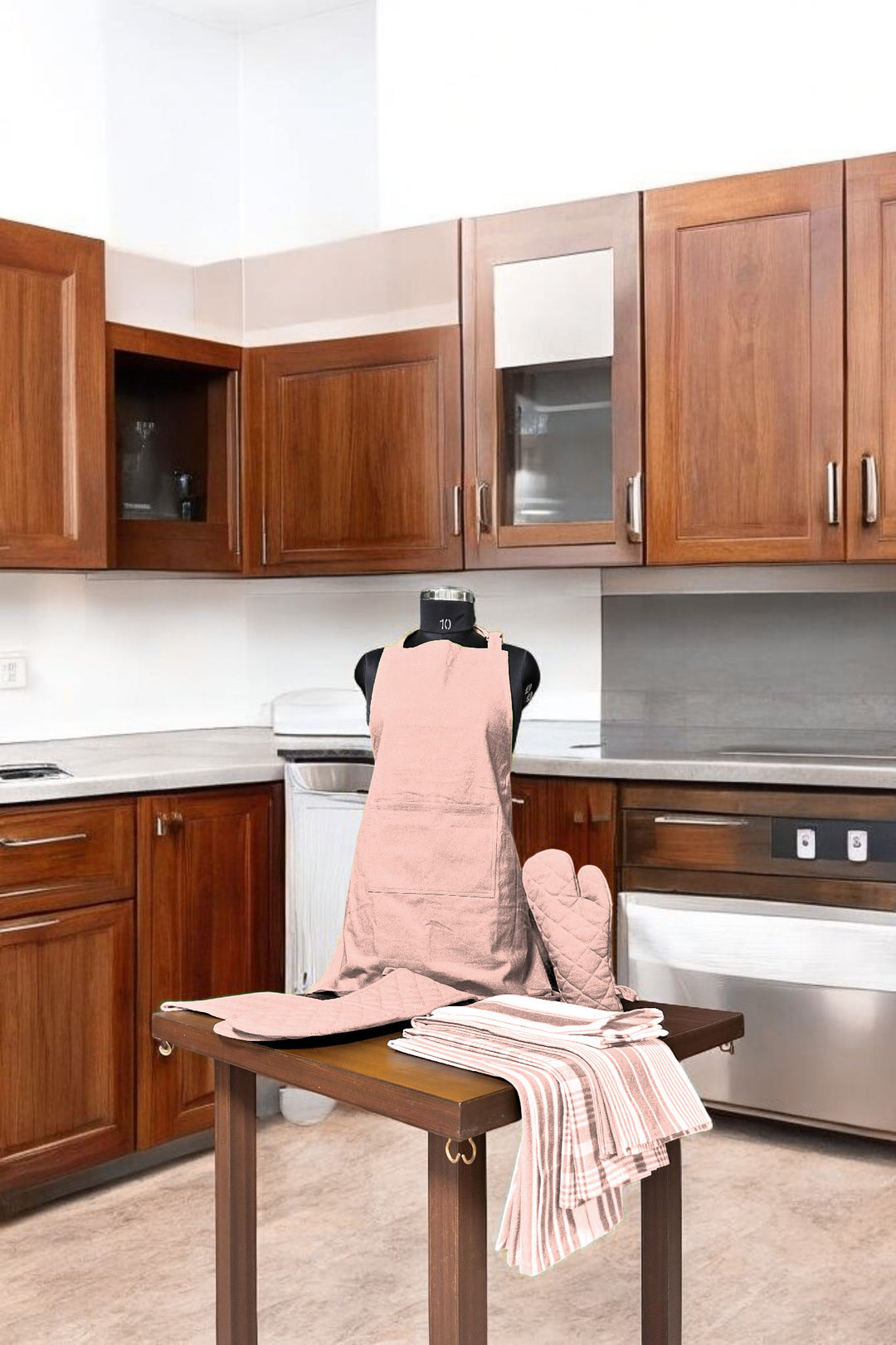 Country Village - Kitchen linen set ( Apron , Mittens , Kitchen towels)