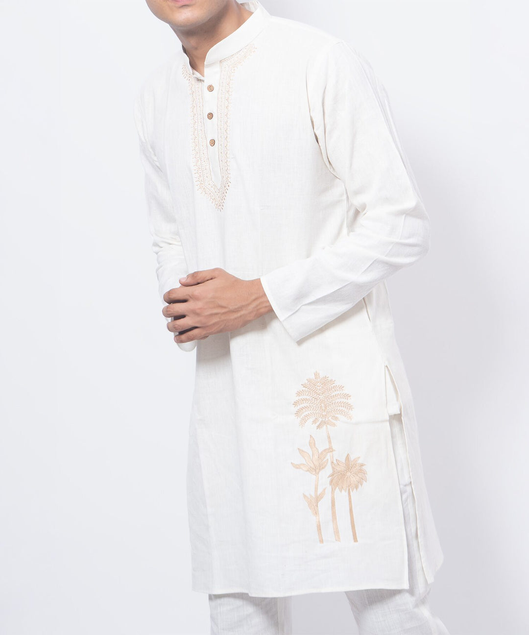 Elegant White Palm Embroidered Kurta Set