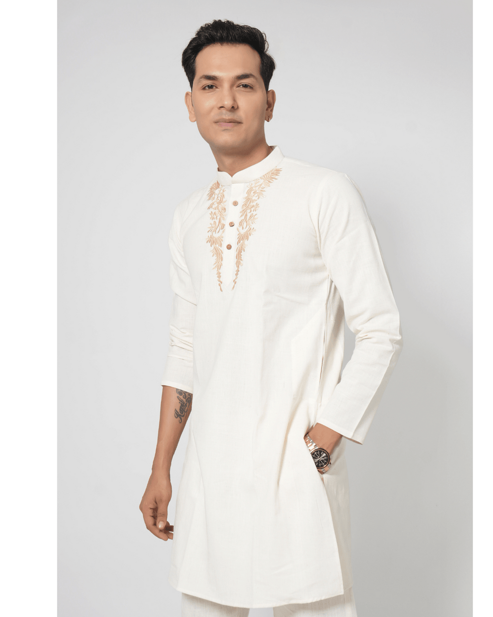 Feel Weaves Natural Raw Classic Embroidered Kurta Set