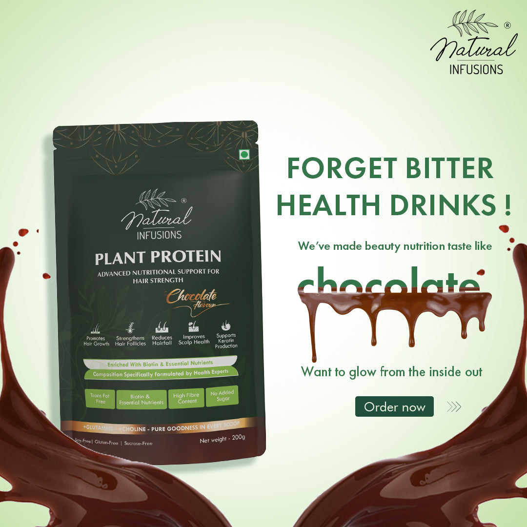 Natural Infusions Hair Growth Plant Protein Powder | Vegan, Soy-Free, Chocolate Flavour | 200g
