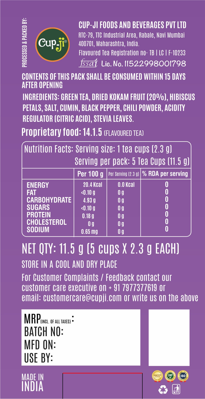 Cup-Ji Chatkara Green Tea 5 Cups Dispenser