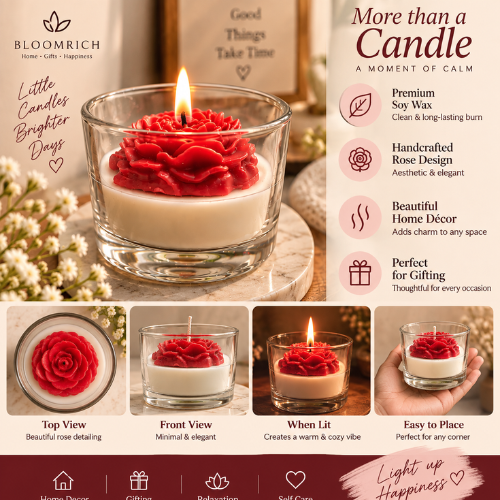 Rose Rouge – Floral Scented Candle in Glass