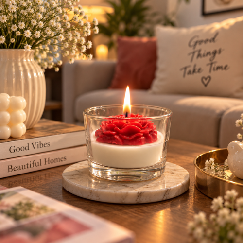 Rose Rouge – Floral Scented Candle in Glass