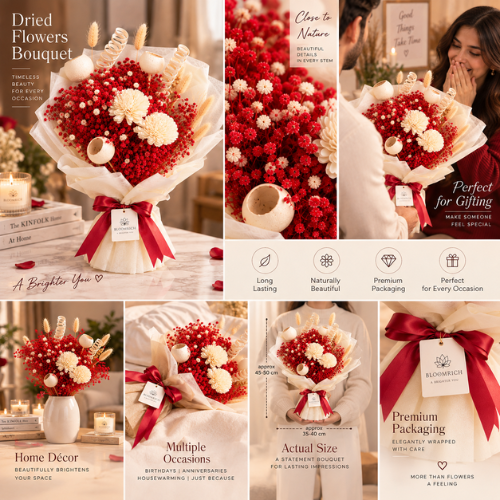 Rouge Amour – Red Dried Flower Bouquet