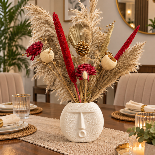 Visage Rustique – Face Vase with Dried Flowers