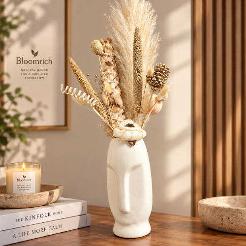 Visage Ivoire – White Face Vase with Natural Dried Fillers