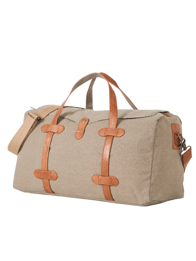 Mona B - Brown 100% Cotton Canvas Duffel Gym Travel and Sports Bag with Outside Zippered Pocket and Stylish Design for Men and Women