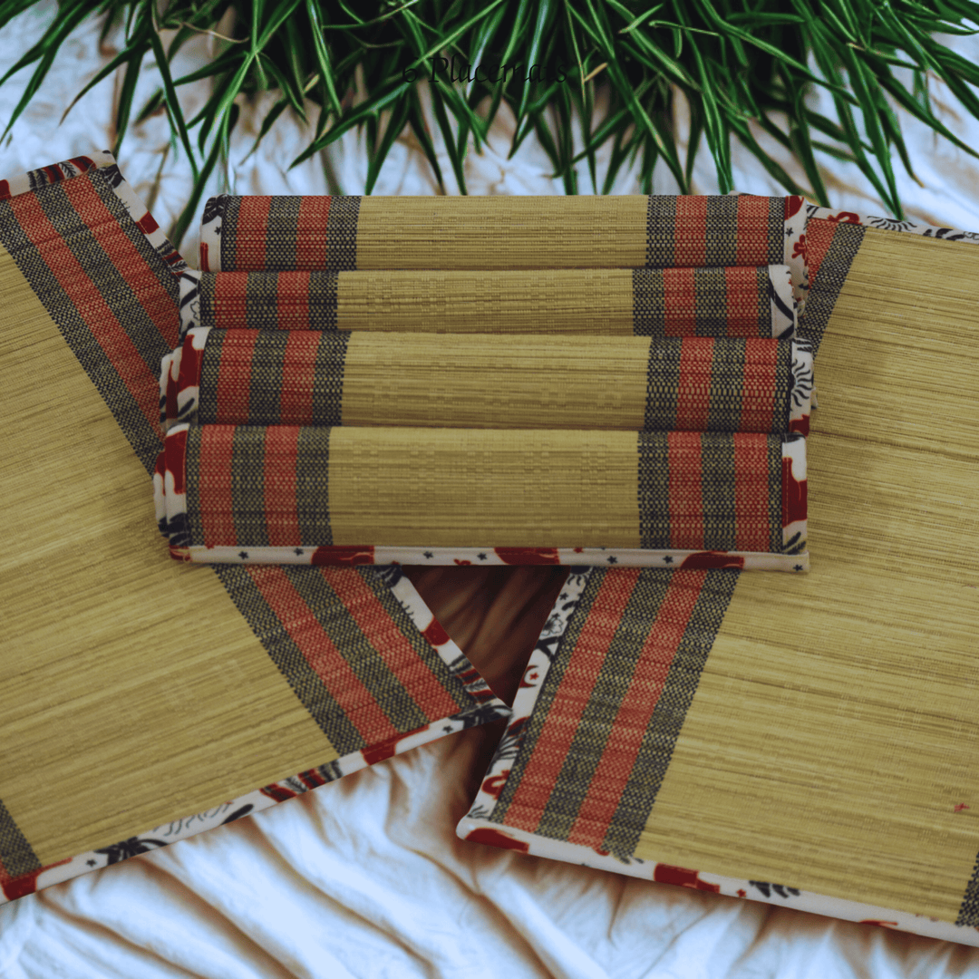 After Wait | Bamboo Placemats – Elephant Print Canvas Edge (Set of 6)
