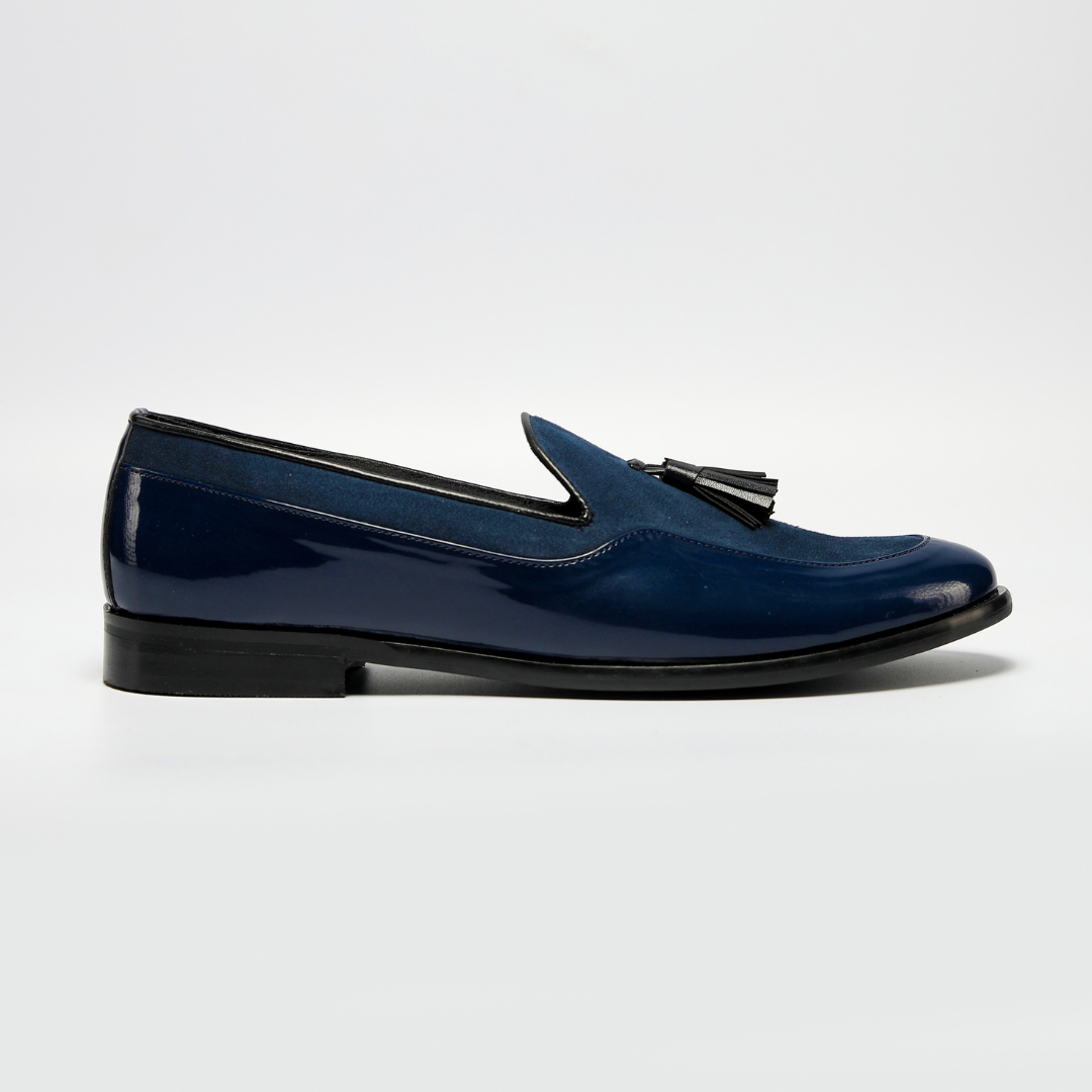 Monkstory Magnificos Patent With Suede Tasseled Slip Ons - Blue