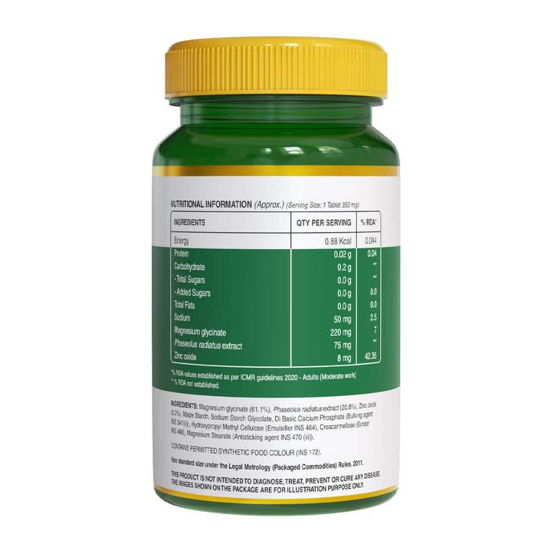 Pure Nutrition Magnesium Glycinate + Zinc, 120 Veg Tablets | For Bone, Muscle & Nerve Health l Better Relaxation & Sleep Quality | Helps Ease Period Cramps | Supports Stress Relief & Heart Health