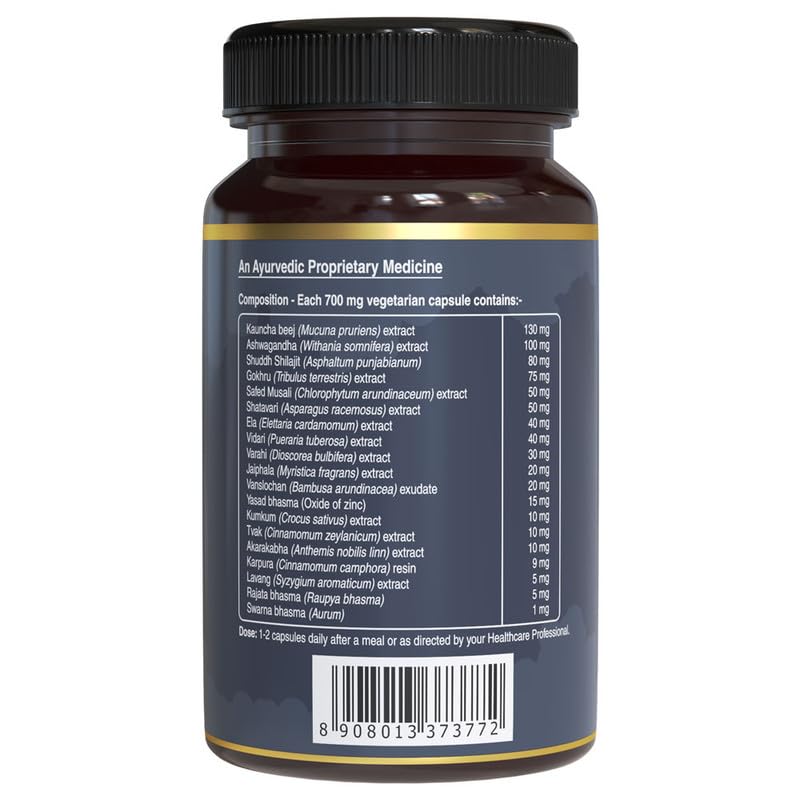 Pure Nutrition Shilajit Gold with Kaunch Beej, Ashwagandha, Safed Musli, Gokhru & Shatavari for Energy, Strength, Stamina & Performance | Premium Ayurvedic Supplement for Men - 30 Veg Capsules