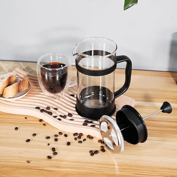 French Press Coffee Maker | Heat Resistant Borosilicate Glass |Superior Filtration | Stainless Steel Plunger with Mess (1000 ML)