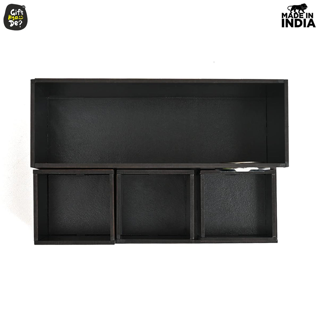 Gift Kya De Wooden Multipurpose Desk Organizer | Table Clock | 4 Compartment Organizer