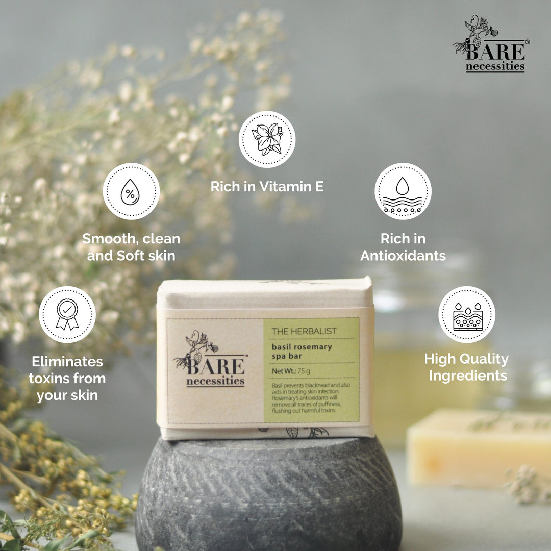 Bare Necessities Luxury handmade soap bar | pack of 4 - turmeric glow, nourishing rosemary, deep cleansing orange, exfoliating annatto