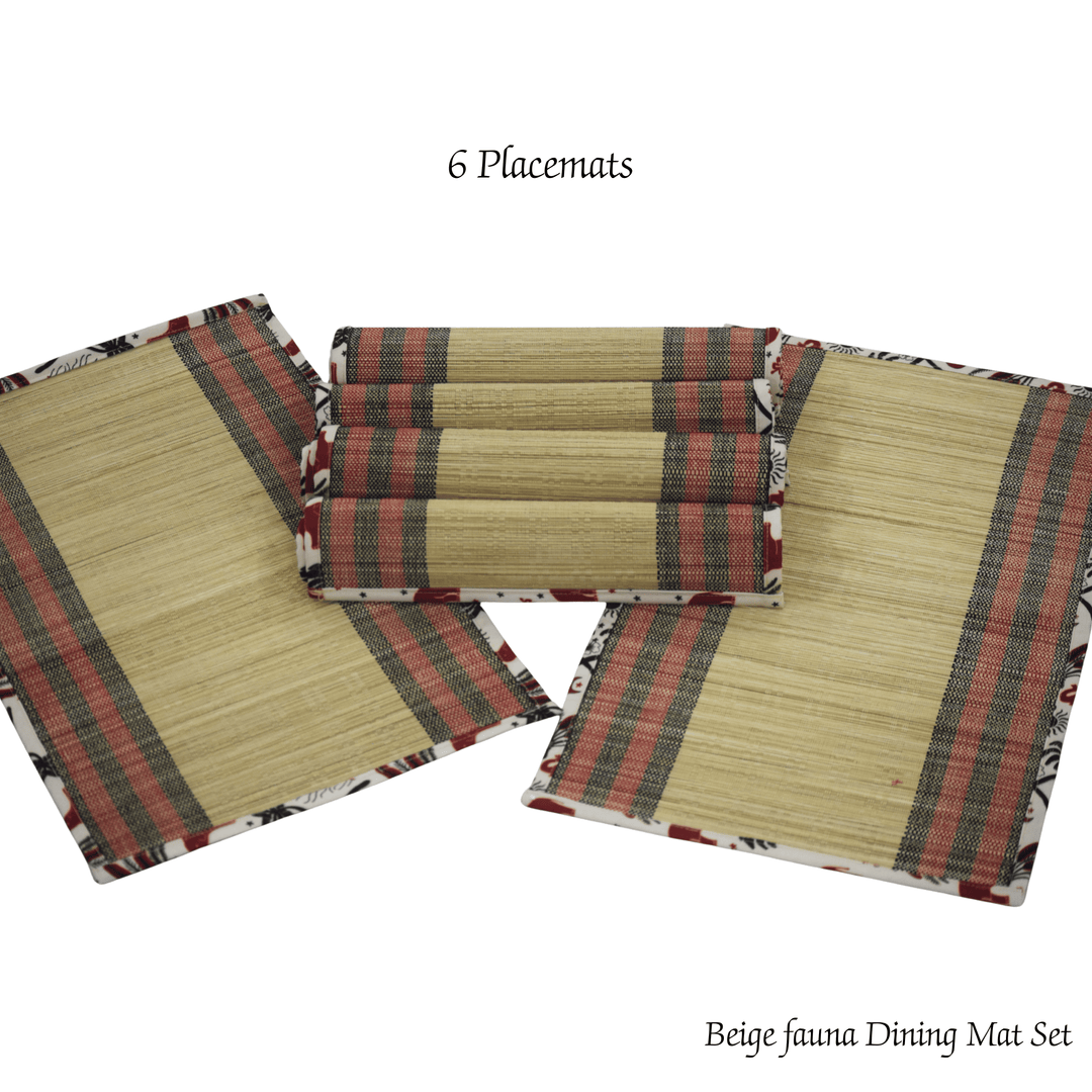 After Wait | Bamboo Placemats – Elephant Print Canvas Edge (Set of 6)