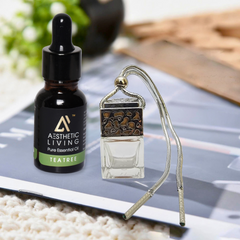 Aesthetic living car aromatizer/ diffuser bottle with essential oil (Square Gold/Silver shape-10ml+ essential oil 15ml)