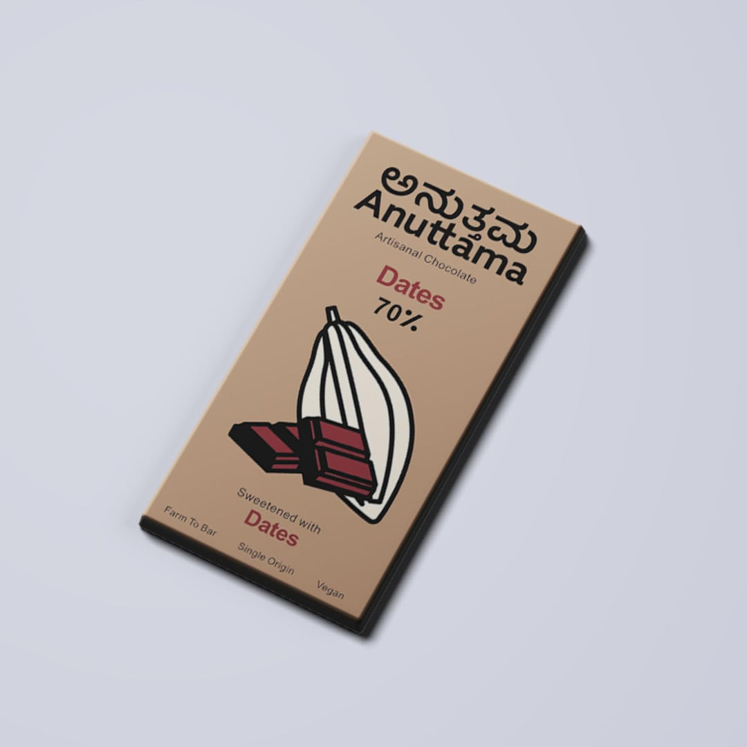 ANUTTAMA Dates Dark Chocolate - 70% Cocoa - Vegan Chocolate Bar 50 gm